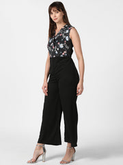 Women's Black and Multi-coloured embroidered Jumpsuit