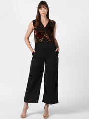 Women's Black and Red Flocking Print Jumpsuit