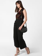 Women's Black and Red Flocking Print Jumpsuit