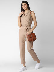 Women's Cotton Linen Beige Jumpsuit