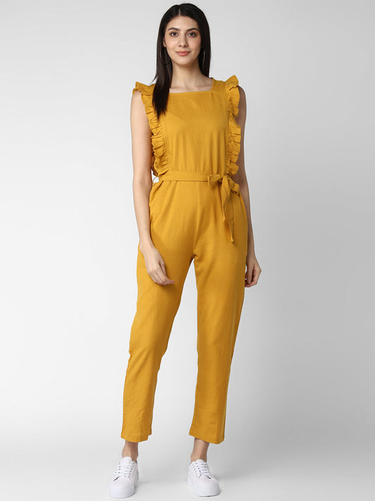 Women's Cotton Linen Yellow Jumpsuit