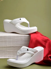 Shoetopia Ethnic White Wedges For Women & Girls