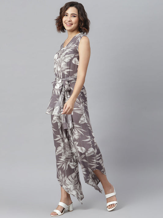 Women's Floral printed Jumpsuit with Asymmetric hemline