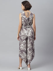 Women's Floral printed Jumpsuit with Asymmetric hemline