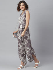 Women's Floral printed Jumpsuit with Asymmetric hemline