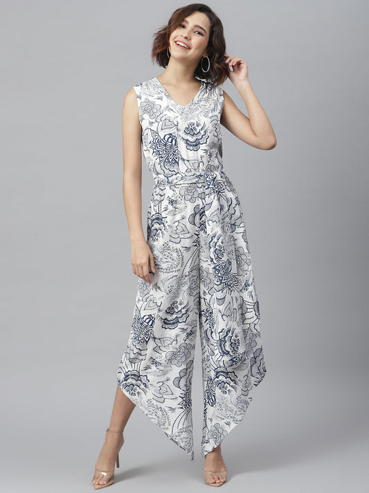 Women's printed Jumpsuit with Asymmetric hemline