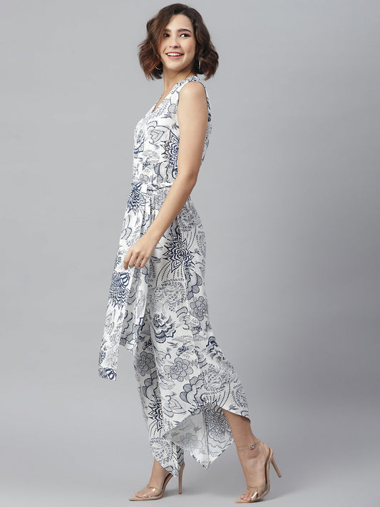 Women's printed Jumpsuit with Asymmetric hemline