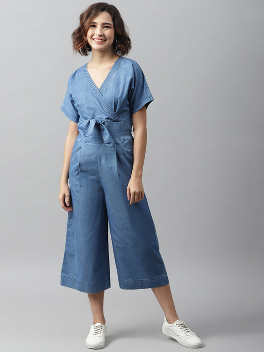 Women's Denim Jumpsuit with front knot