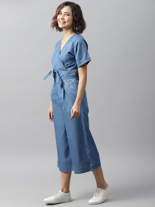 Women's Denim Jumpsuit with front knot