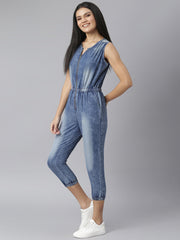 Women's Blue Denim Jumpsuit with front Zip