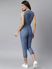 Women's Blue Denim Jumpsuit with front Zip