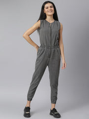 Women's Grey Denim Jumpsuit with front Zip