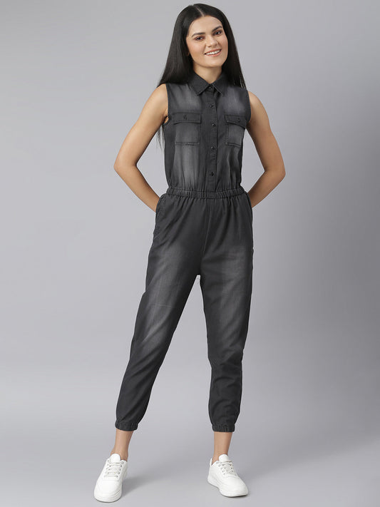 Women's Black Denim Jumpsuit