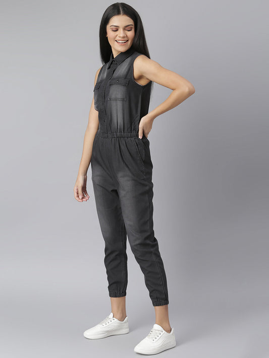 Women's Black Denim Jumpsuit