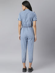 Women's Ruffled Denim Jumpsuit with front button