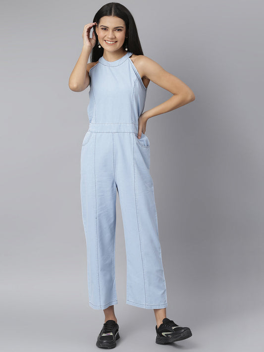 Denim Jumpsuit with Incut Sleeve