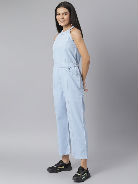 Denim Jumpsuit with Incut Sleeve