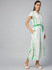 Women's Green Tie & Dye Rayon printed Jumpsuit