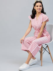 Women's Pink Stripe Wrap Style Jumpsuit