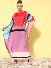 Women's Satin Multicoloured Kaftan Dress