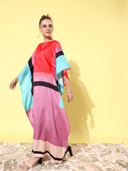 Women's Satin Multicoloured Kaftan Dress