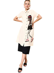 Women's Quirky Print Loose Shirt with Black Culottes