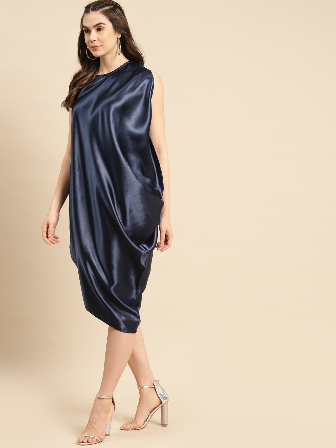 One side cowl asymettric dress