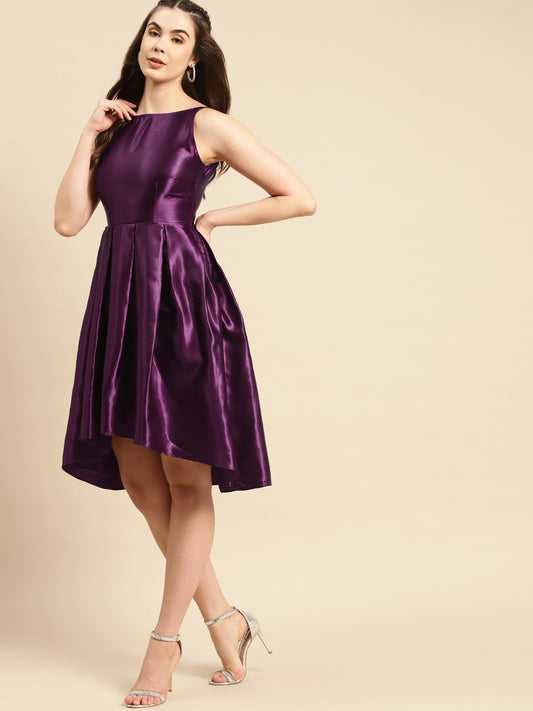 Satin Midi Dress with Box Pleates