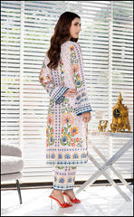 White base multicolour lawn print kurta set