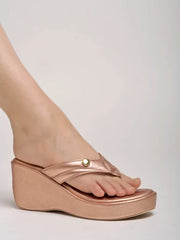 حذاء Shoetopia Ethnic Rose Gold ذو الكعب العريض للنساء والفتيات