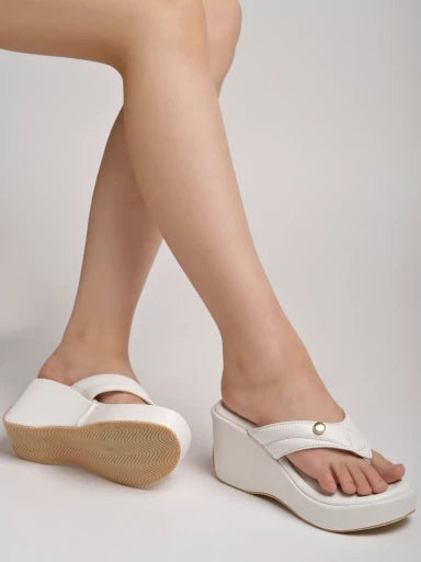 Shoetopia Ethnic White Wedges For Women & Girls