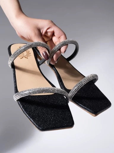 Trendy & Elegant Studded Strap Black Flats For Women & Girls