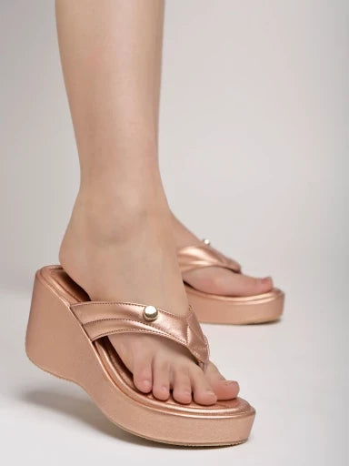 Shoetopia Ethnic Rose Gold Wedges For Women & Girls