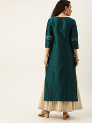 Women Green & Gold-Toned Yoke Design Straight Embellished Kurta - 3XL