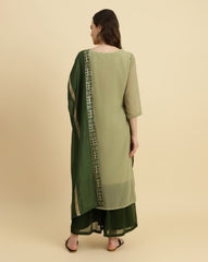 Green Sequened Kurta With Sharara And Sequened Ombre Dupatta