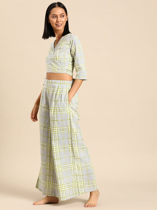 Overlap crop top with flare pyjama set