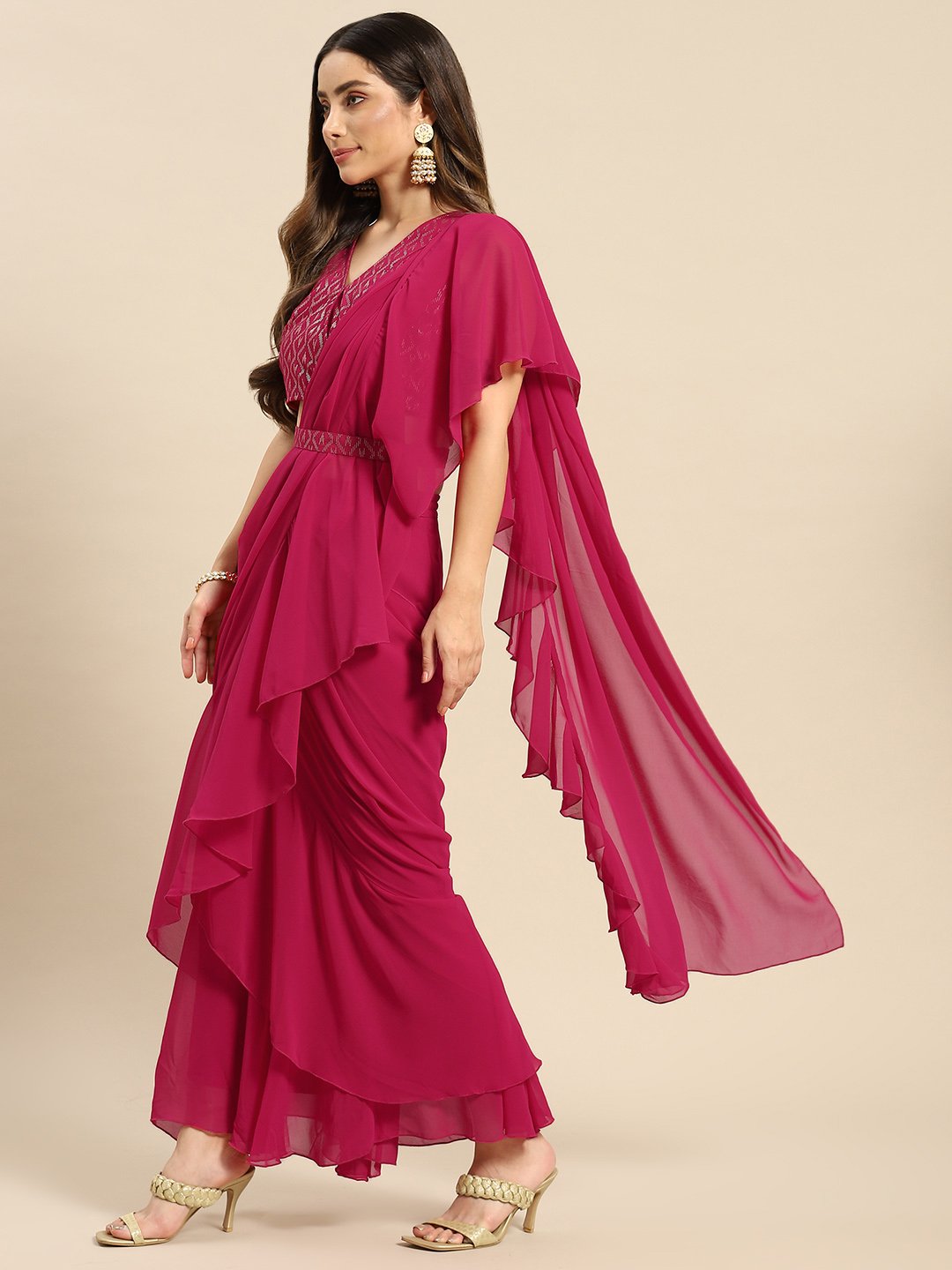 Blouse with prestiched frill gown