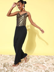 Women's Black & Gold Cowl Neck Jumpsuit