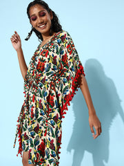 StyleStone Women's Multi Coloured Polyester Printed Kaftan Dress