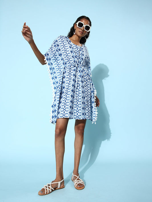 StyleStone Women's Blue Printed Kaftan Dress