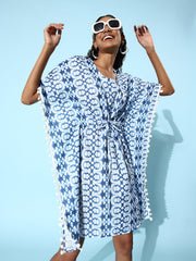 StyleStone Women's Blue Printed Kaftan Dress