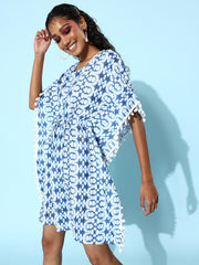 StyleStone Women's Blue Printed Kaftan Dress