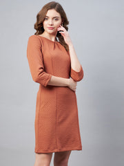 StyleStone Women's Jacquard Self Design Rust Dress