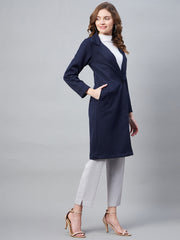 StyleStone Women's Navy Polyester Jacquard Self Design OverCoat