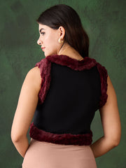 StyleStone Women's Denim and Fur Trim Bolero Crop Shrug