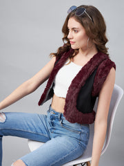 StyleStone Women's Denim and Fur Trim Bolero Crop Shrug