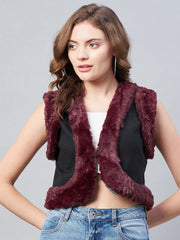 StyleStone Women's Denim and Fur Trim Bolero Crop Shrug