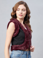 StyleStone Women's Denim and Fur Trim Bolero Crop Shrug