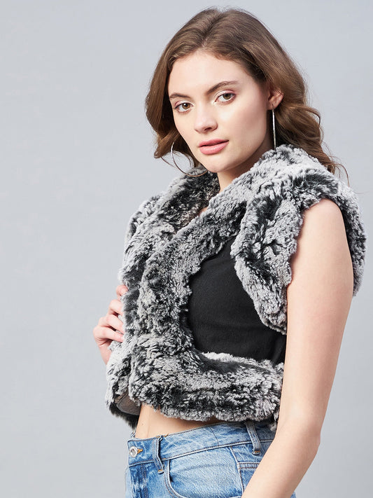 StyleStone Women's Denim and Fur Trim Bolero Crop Shrug