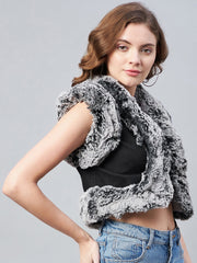 StyleStone Women's Denim and Fur Trim Bolero Crop Shrug